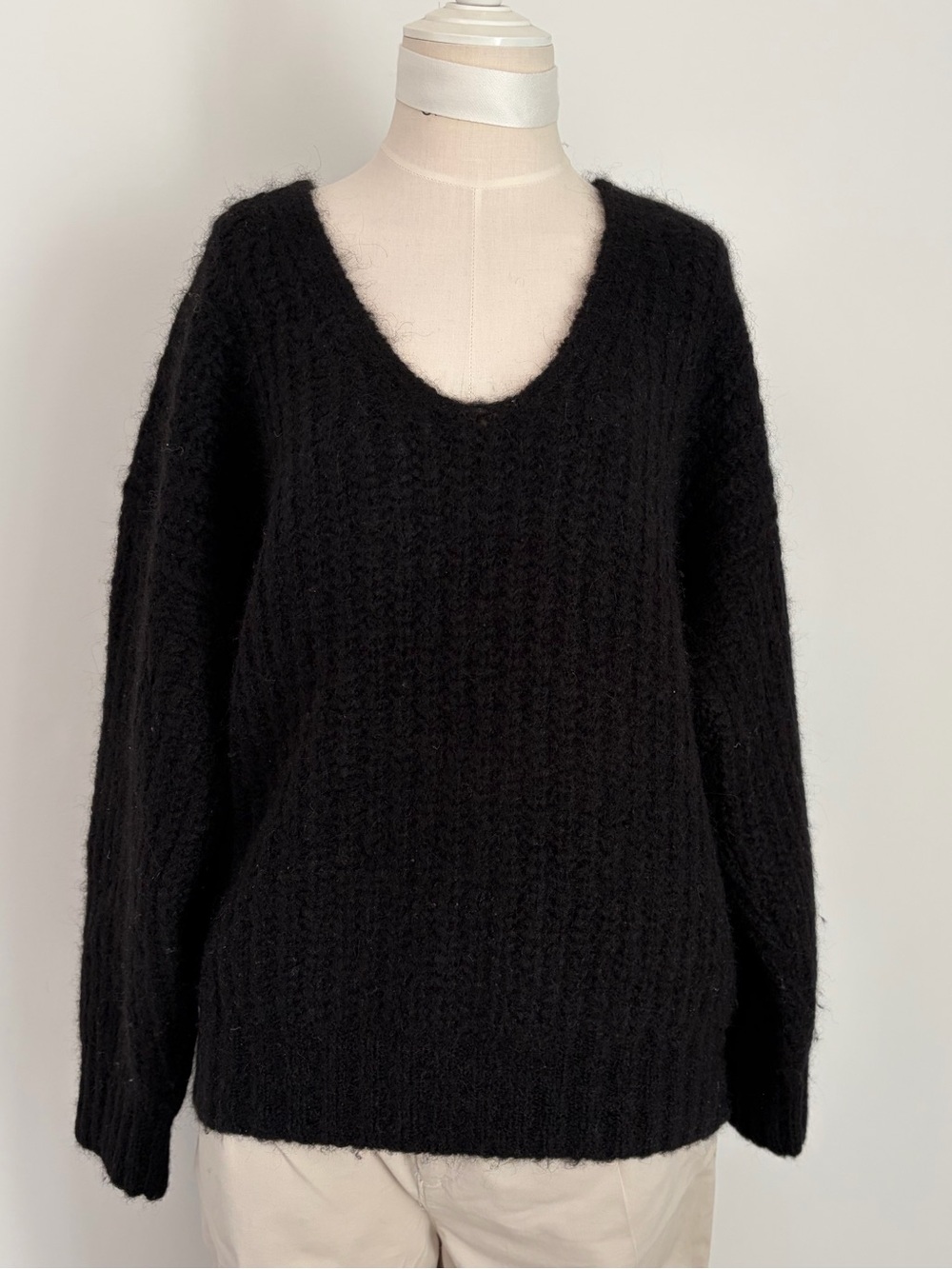 Oversized Black U-Neck Alpaca Knit Sweater